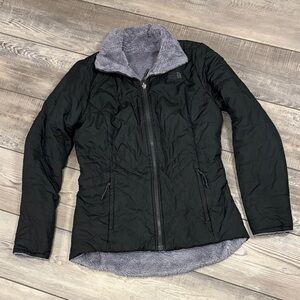 The North Face Reversible Black Quilted Jacket Gray Fur Small GUC *See Details